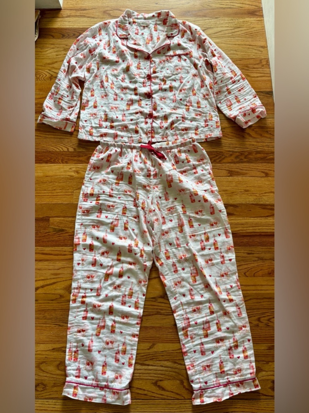 BedHead Be Mine Pajama Set with Pink Coral Hearts and Champagne Bottle Motif